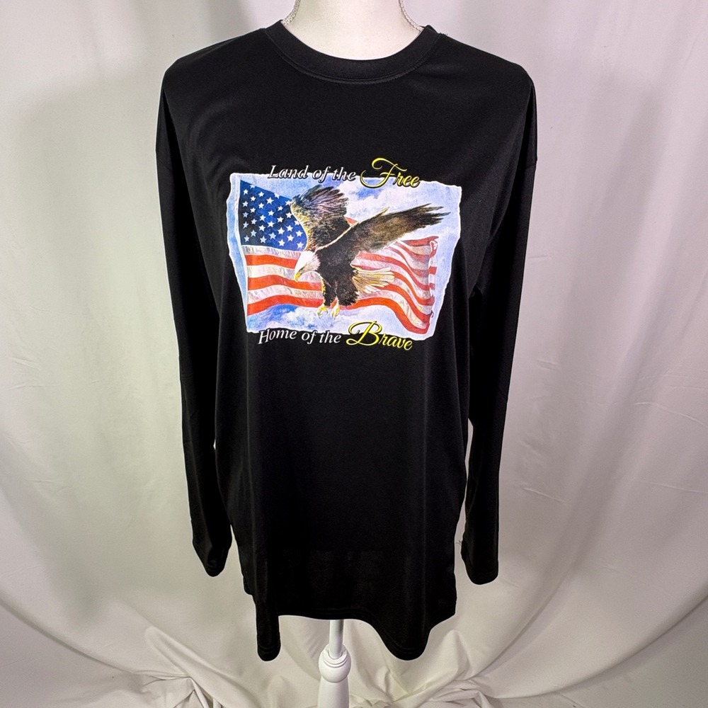 American Flag Eagle Patriotic Shirt Womens L Long Sleeve Black T-Shirt